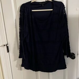 White House Black Market Dark Navy Textured Long Sleeve Tee